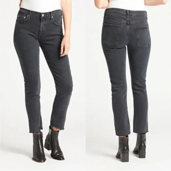 Agolde Toni Mid Rise Straight Jeans black distressed denim raw hem size 24 - Picture 3 of 11
